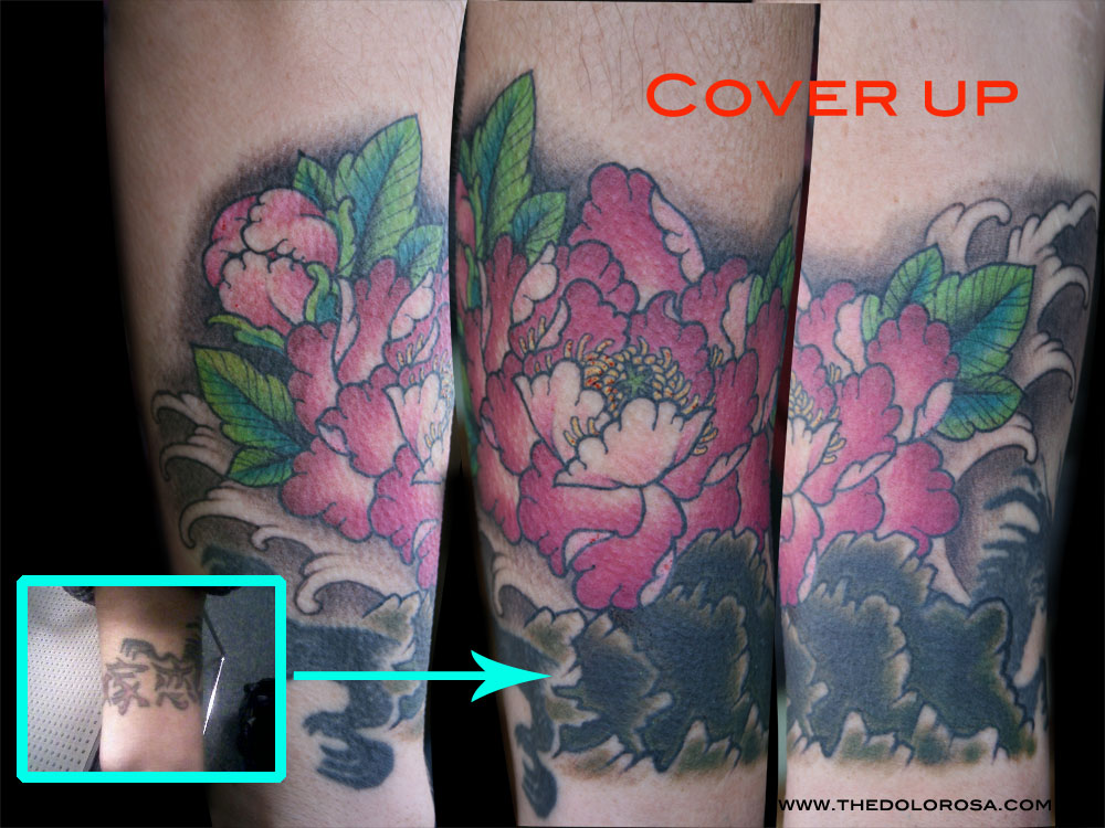 Chris Paez peony tattoo cover up by chris paez